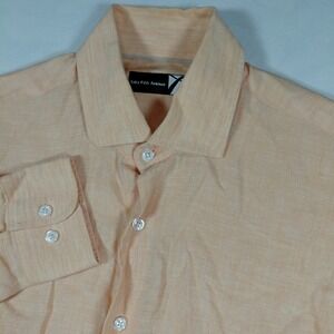 Saks Fifth Avenue Mens 100% Linen Button Down Shirt Peach Medium Long Sleeve